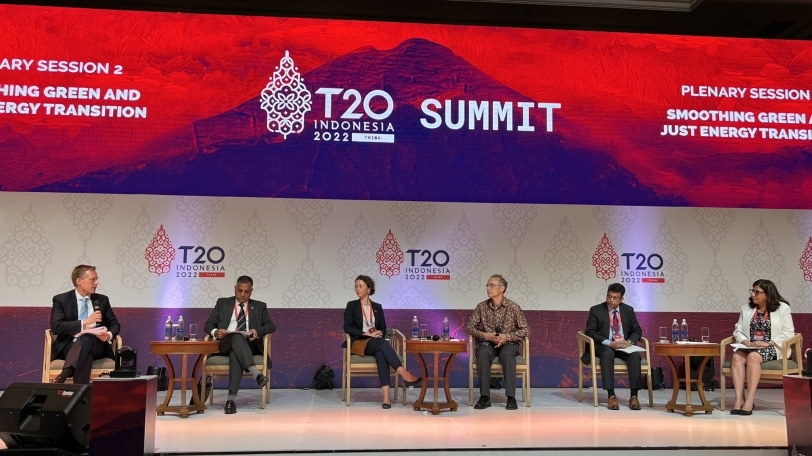 CGS Director Nate Hultman moderating a panel at the T20 Indonesia Summit 2022.